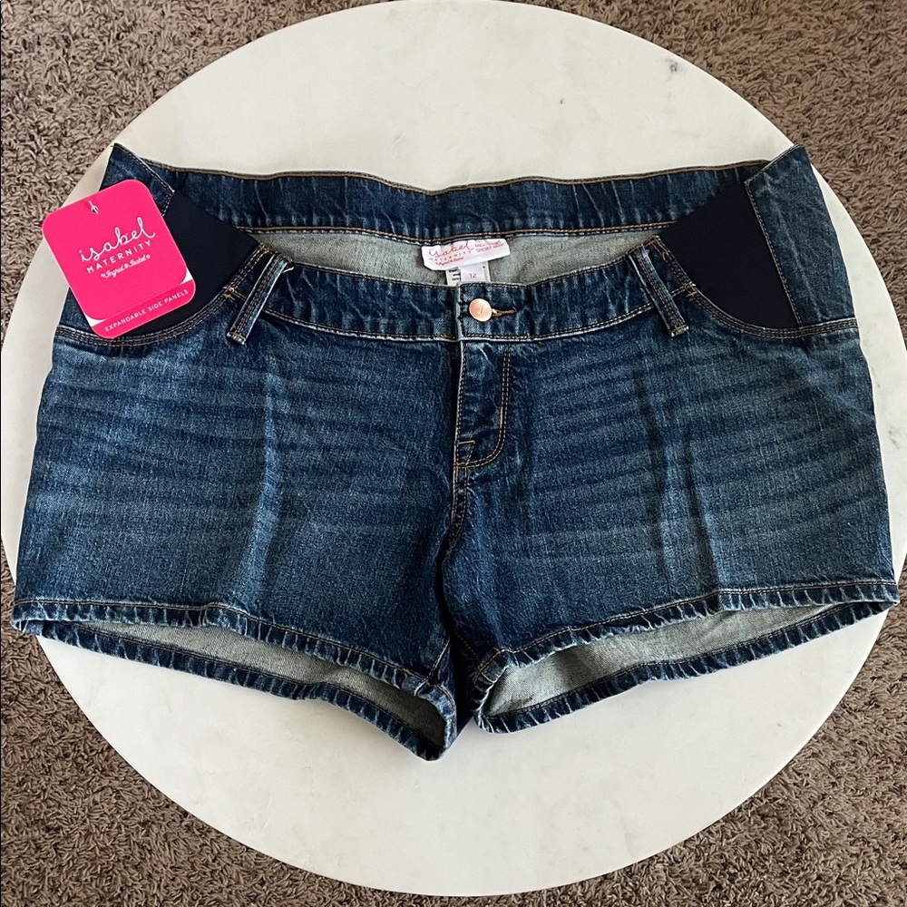 Isabel Maternity by Ingrid & Isabel Jean Shorts Size 12 Dark Blue Expandable